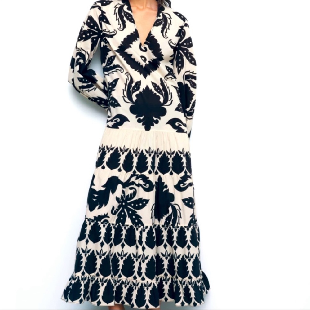 Zara Belted Printed Dress with bottom ruffle - size large L